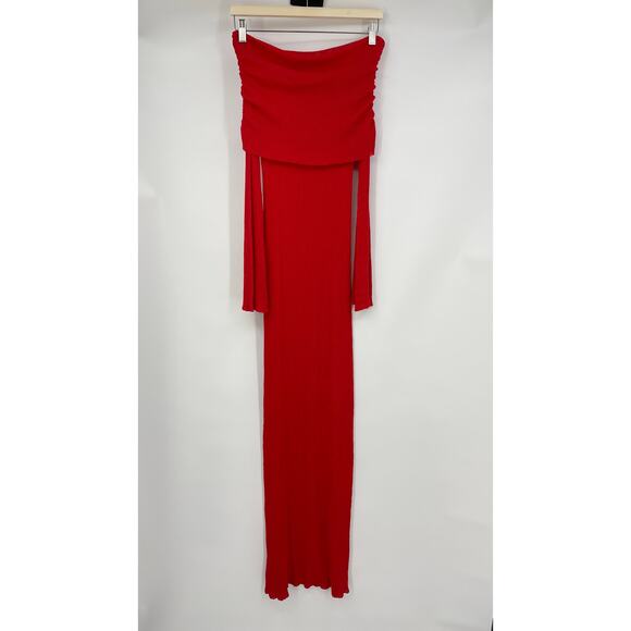Lovers and Friends | Peregrine Off The Shoulder Maxi Dress in Red Sheer Knit S - Picture 2 of 14